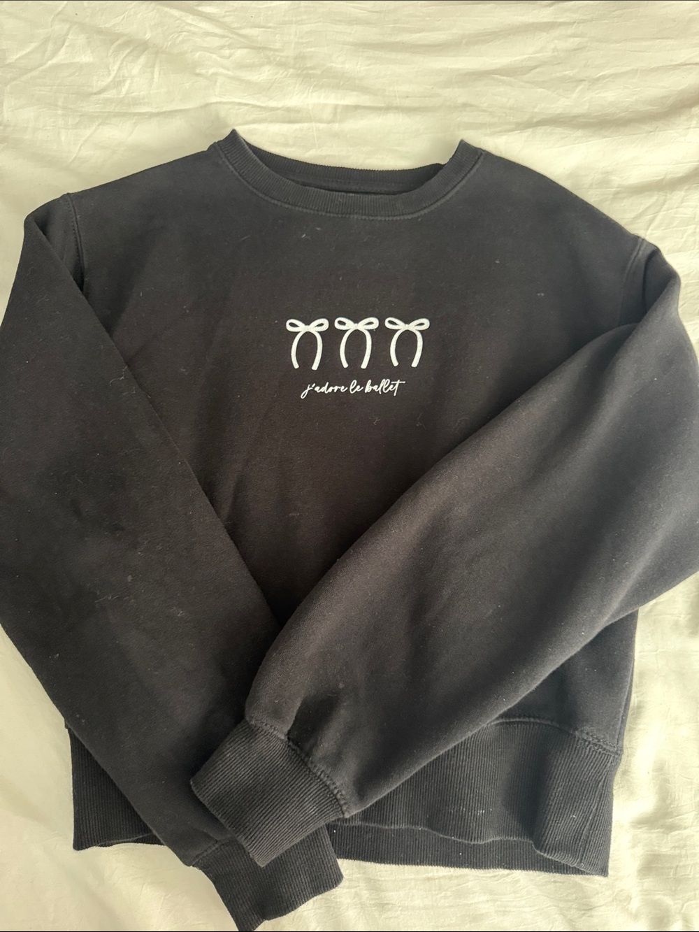 Zara Kids Black Crewneck Sweatshirt with White Bow Motif Size 13-14
